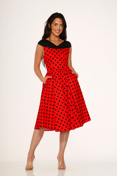 20433 Red Black Polka Dot Swing Dress – Orchid Bloom Clothing