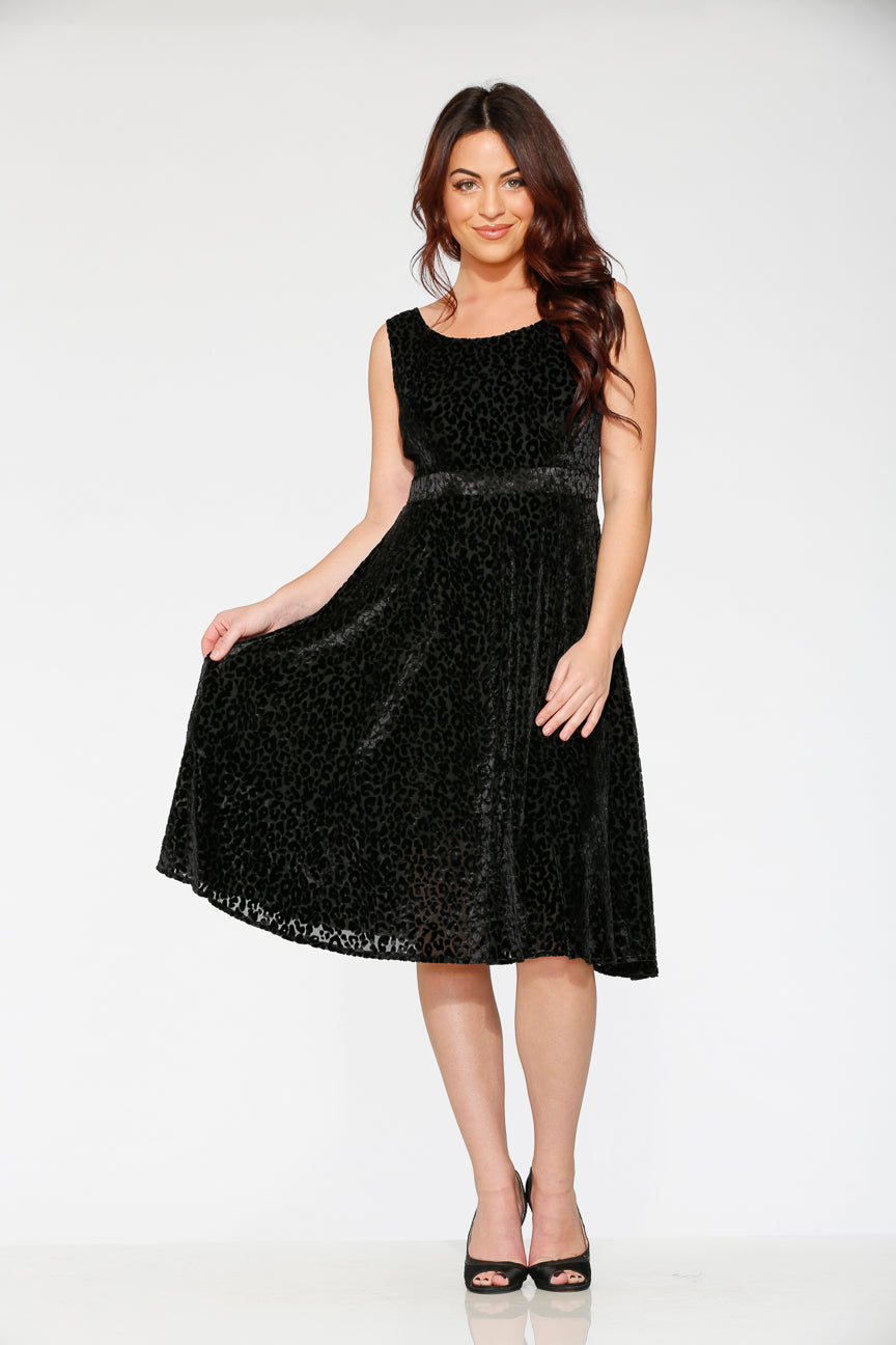 20101 Black Leopard Velvet Dress