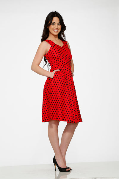 black dress red polka dots Red Black Polka Dot Swing Dress 6