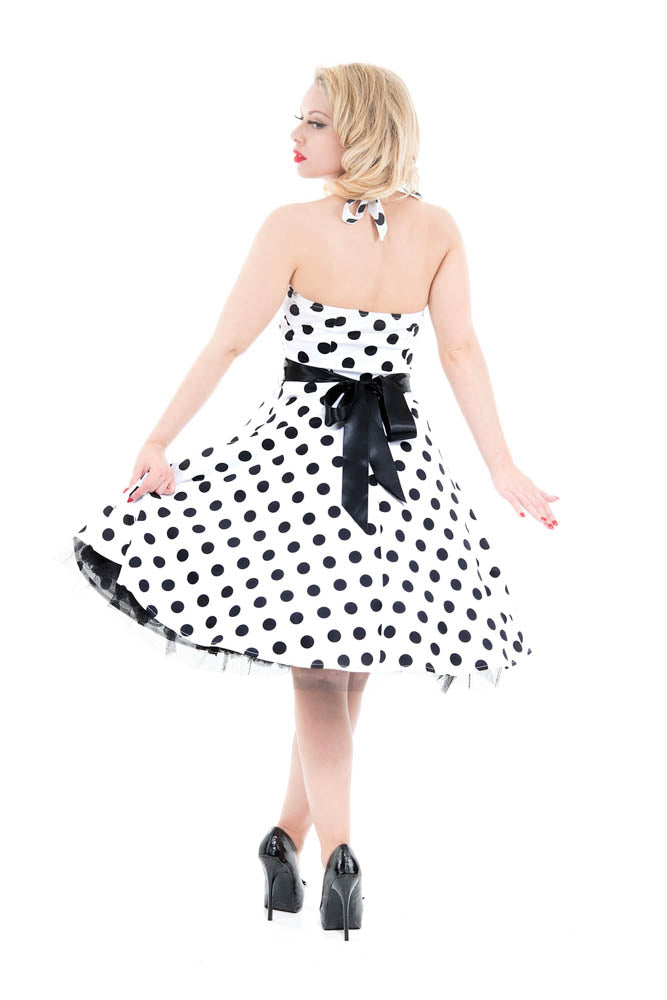 0211 Minnie Halter White Polka-Dot Dress