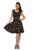 3231 Nellie Dress in Black Sunken Swallows Print