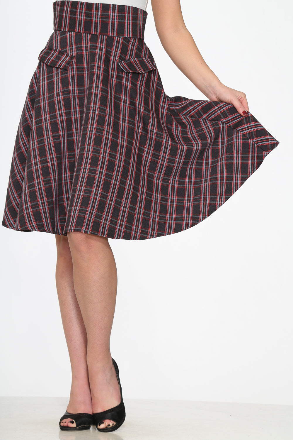 49290 Black Red Plaid Skirt