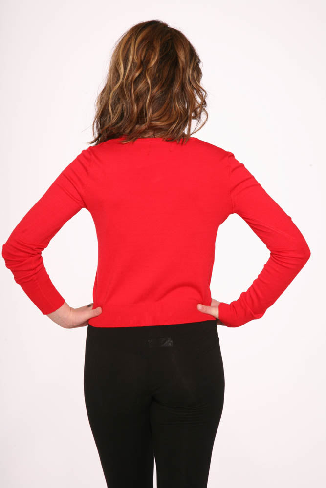 0101 Red V Neck Cardigan