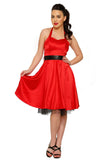 0211 Red Satin Halter Swing Dress