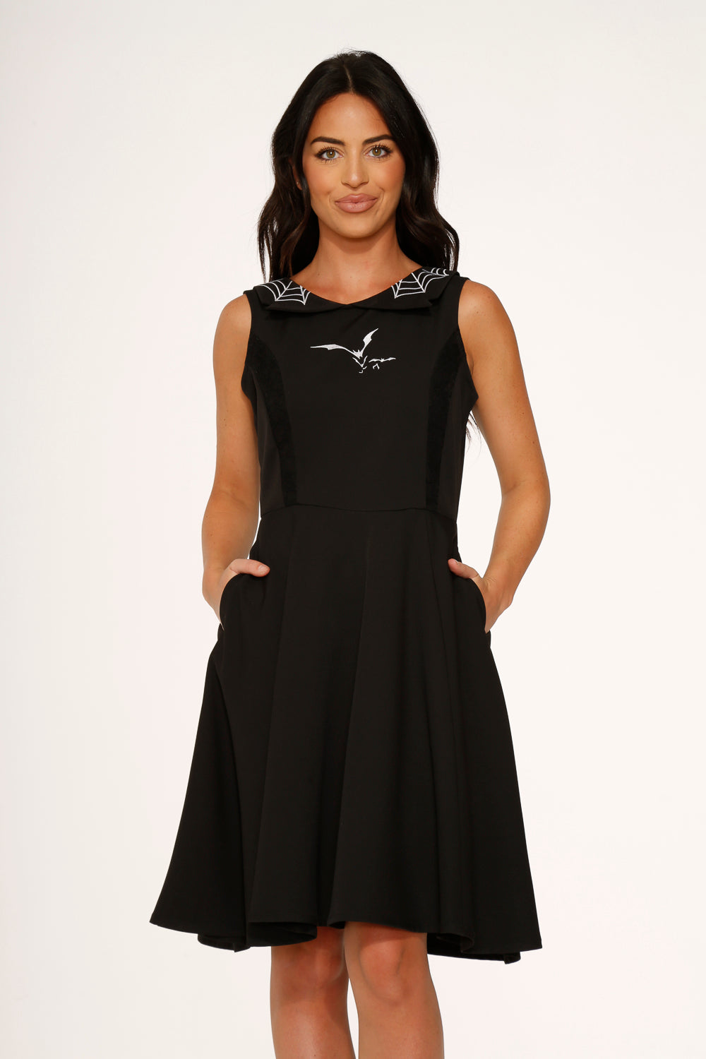 10060 Black Spider Bat Embroidered Swing Dress 16 10060 Black Spider Bat Embroidered Swing Dress 16