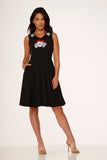 10061 Black Red Rose Skulls Embroider Swing Dress