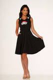 10061 Black Red Rose Skulls Embroider Swing Dress