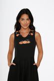 10062 Halloween Pumpking Embriodery Swing Dress