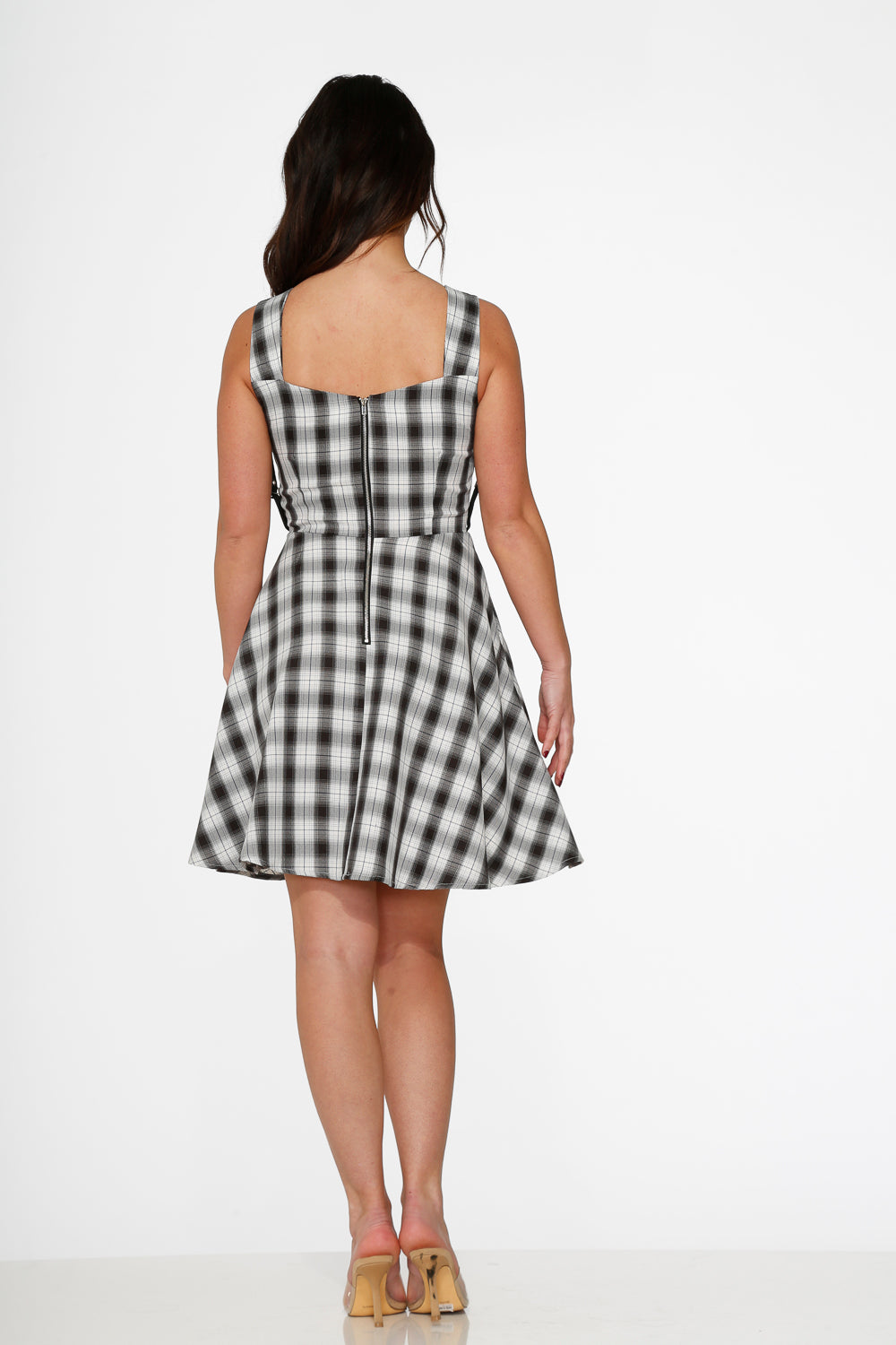 10090 Black White Plaid Swing Dress