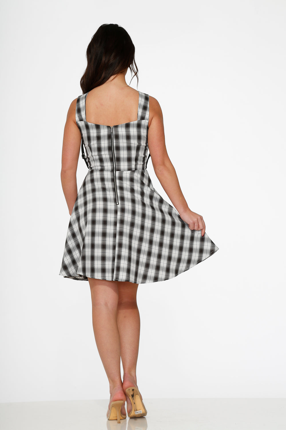 10090 Black White Plaid Swing Dress