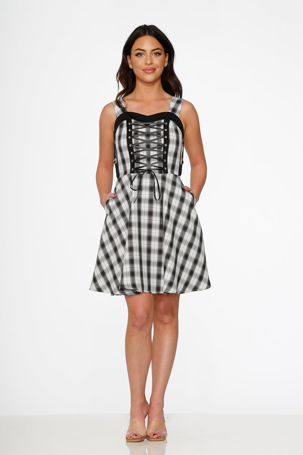 10090 Black White Plaid Swing Dress