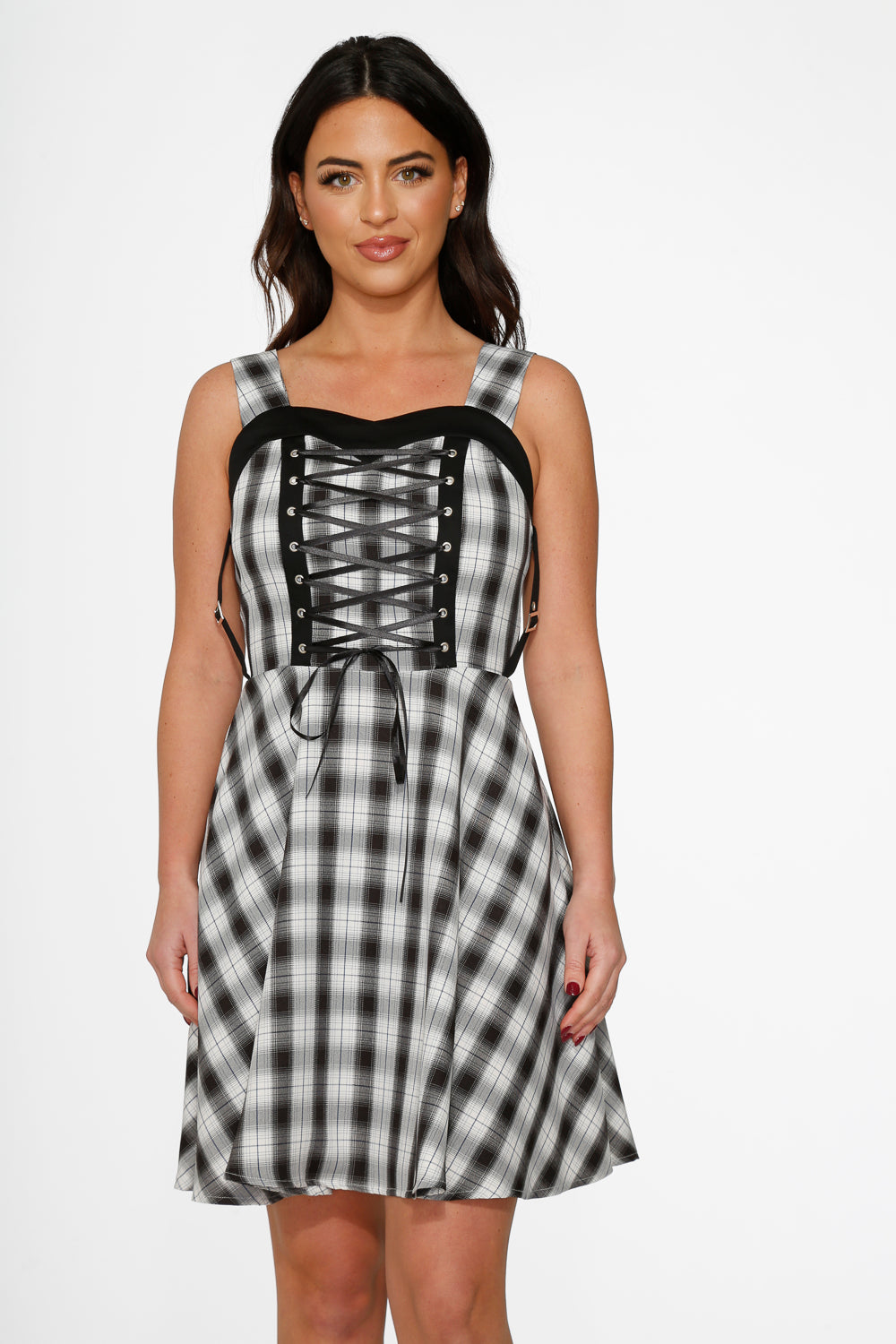 10090 Black White Plaid Swing Dress