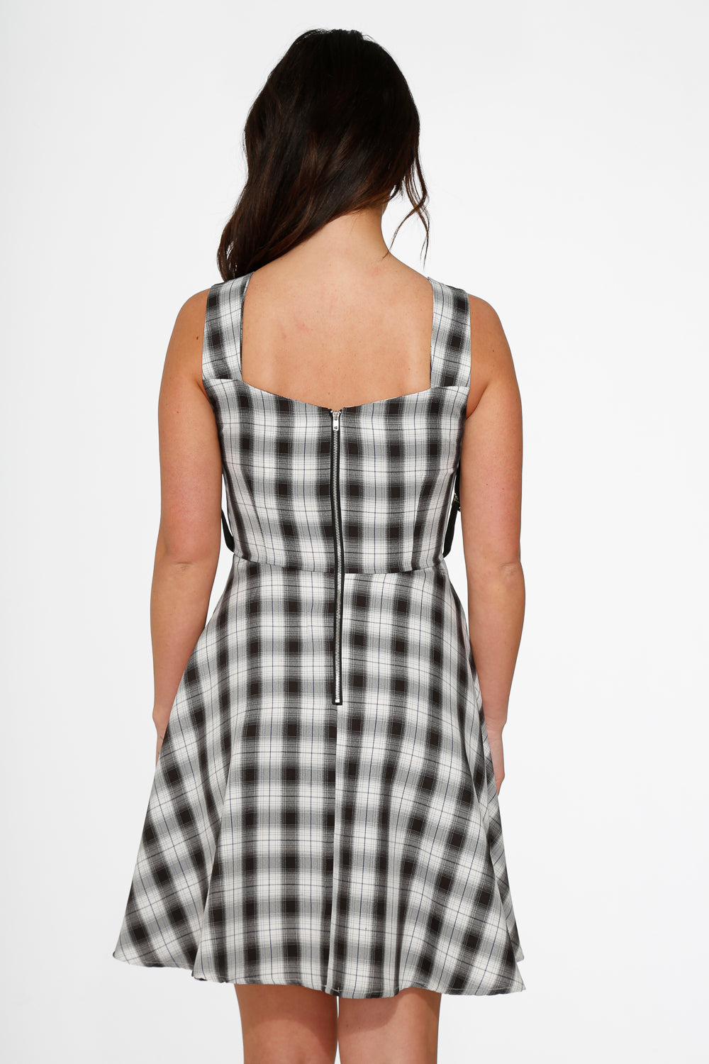 10090 Black White Plaid Swing Dress