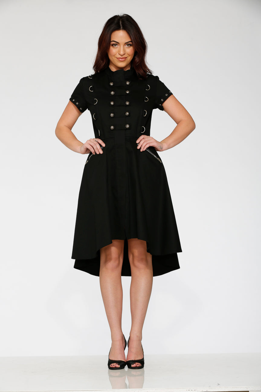 black cotton swing dress LAYLA DRESS in Solid Cotton #33 - Black Fabric | Brilliladies Cotton High Neckline Dress, Black Cotton Pin up Dress, 50s Retro Swing Dress