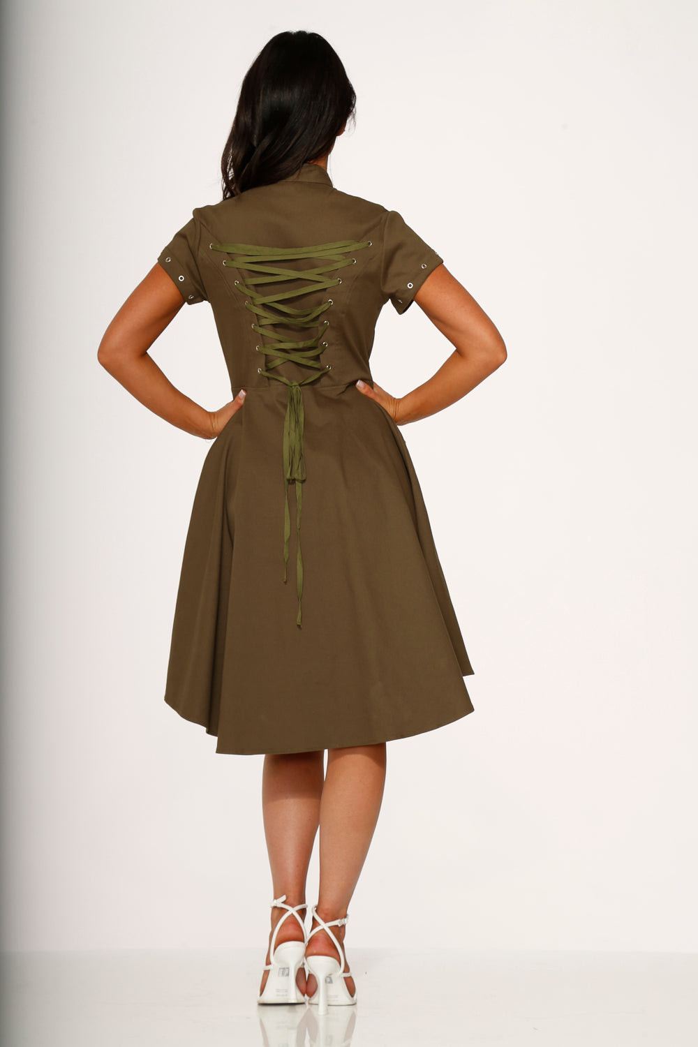 10272 Battalion Olive HiLo Swing Dress