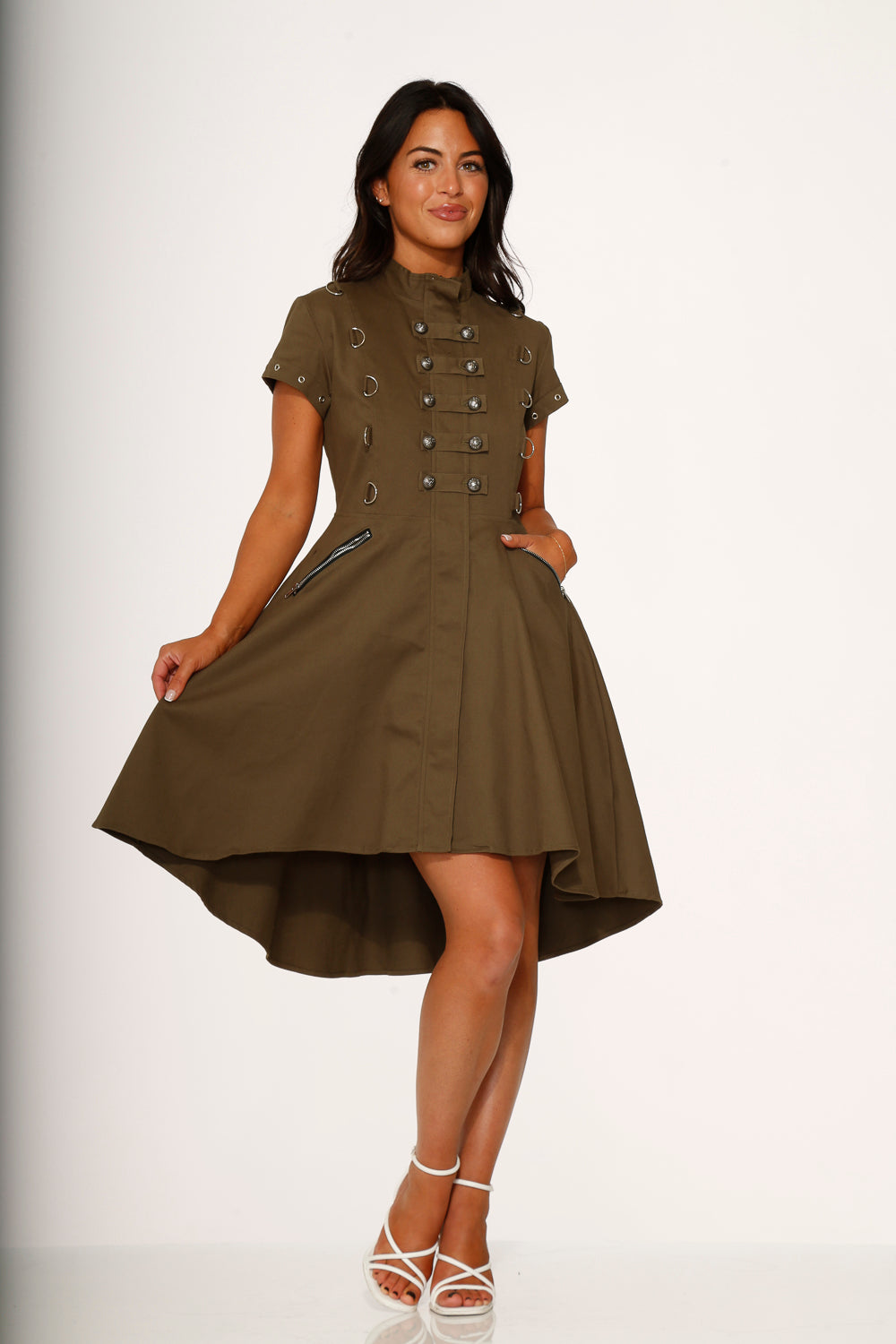 10272 Battalion Olive HiLo Swing Dress