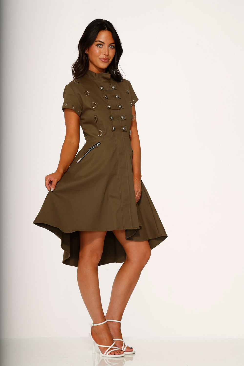 10272 Battalion Olive HiLo Swing Dress