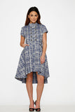 J10274 Blue Jacquard HiLo Dress