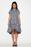 J10274 Blue Jacquard HiLo Dress