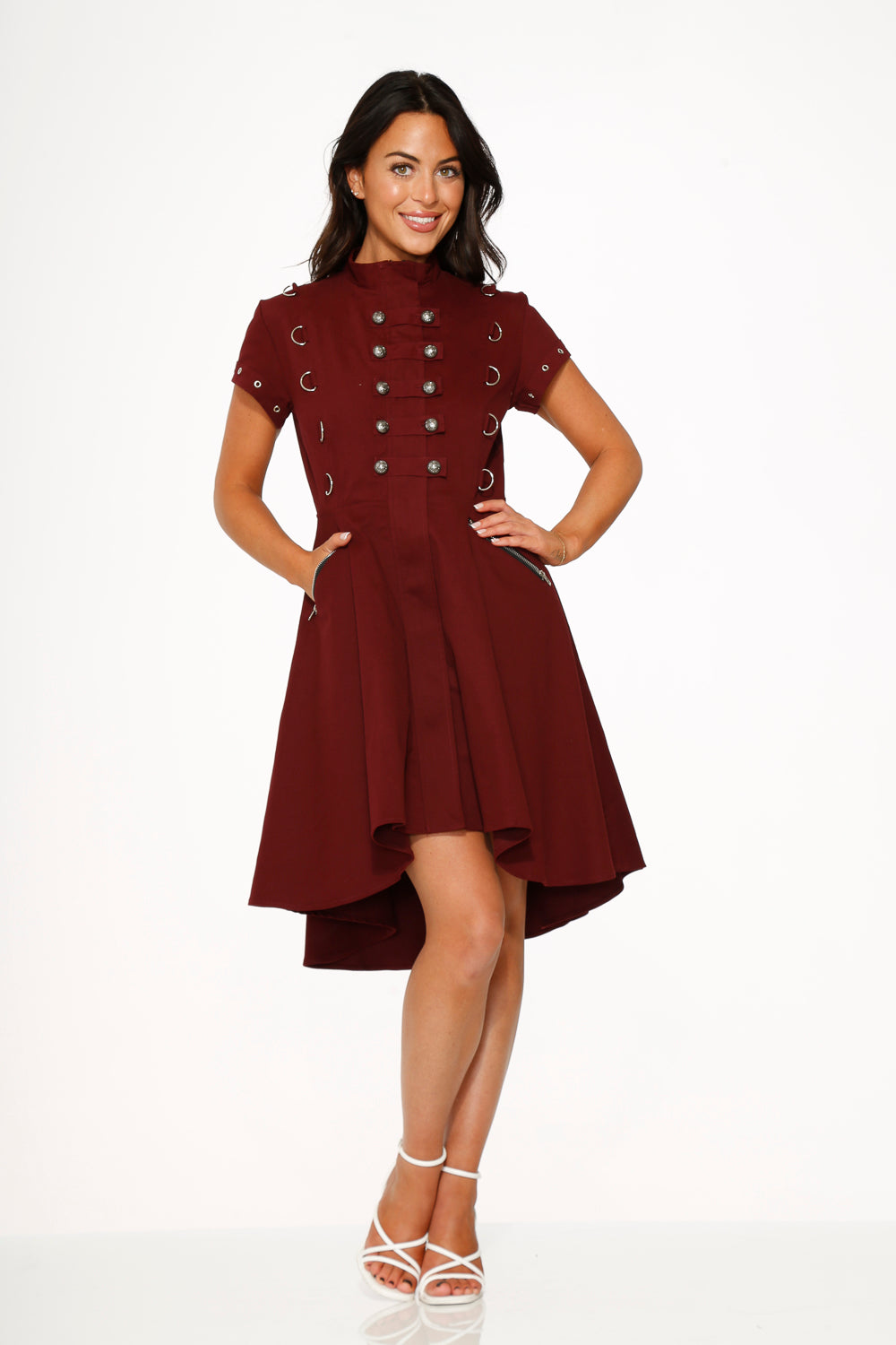 10274 Battalion Burgundy HiLo Swing Dress