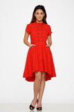 10276 Red Jaquard Battalion Swing Dress