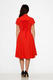 10276 Red Jaquard Battalion Swing Dress