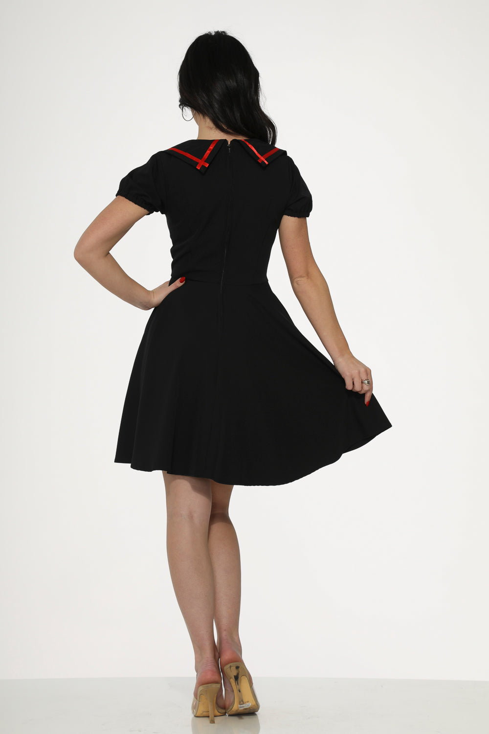 10480 Black Red Trim Gothic Swing Dress