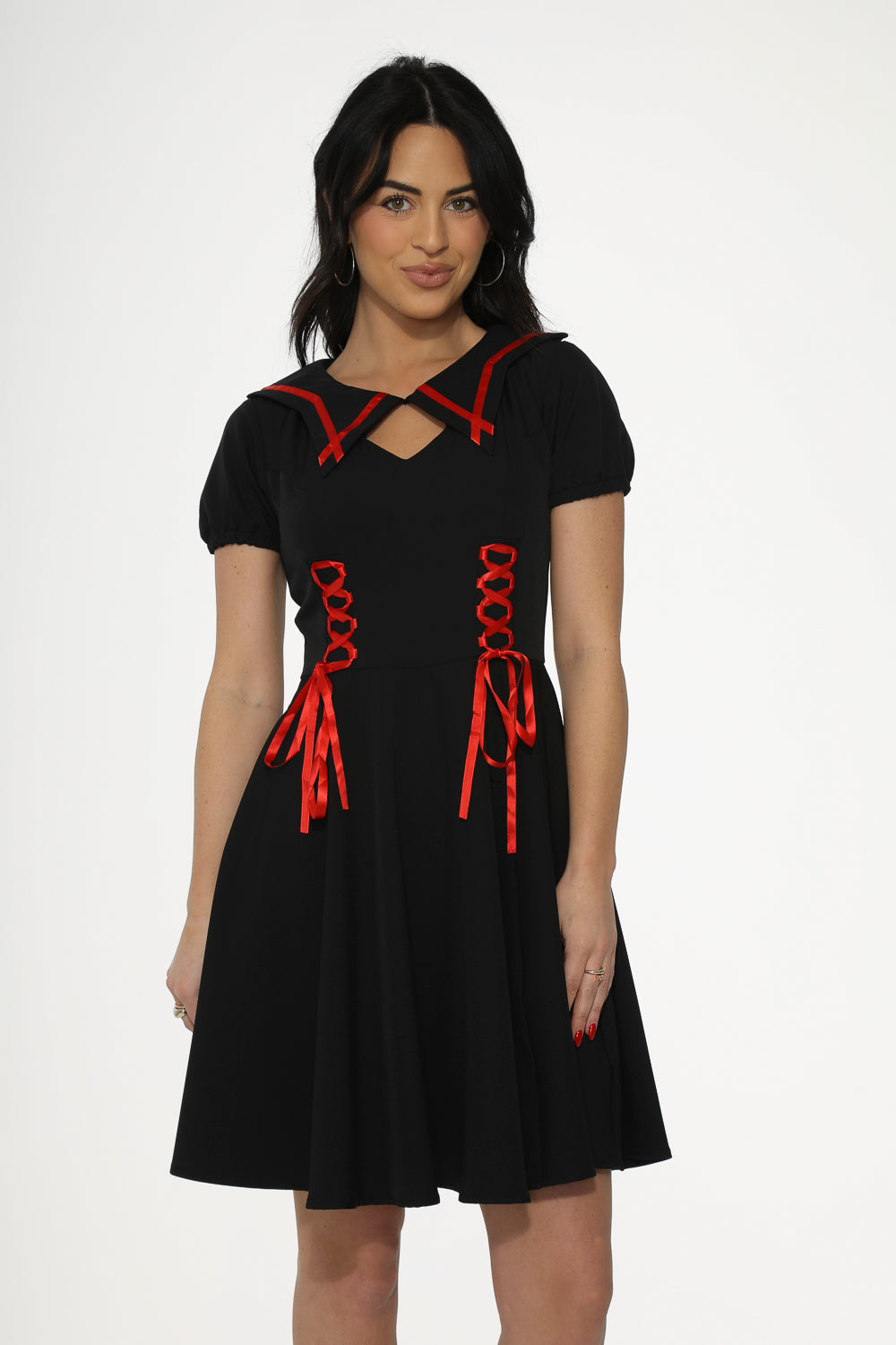 10480 Black Red Trim Gothic Swing Dress
