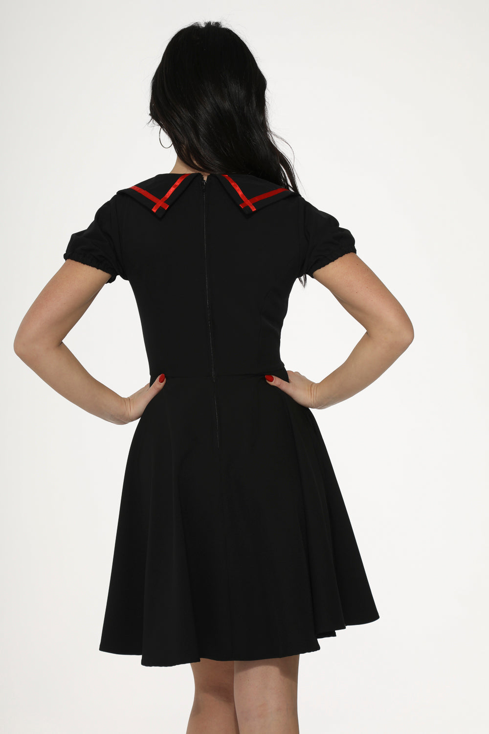 10480 Black Red Trim Gothic Swing Dress