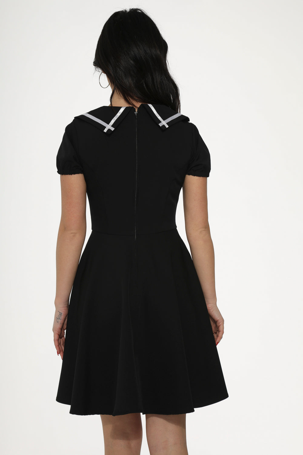 10481 Black White Trim Gothic Swing Dress