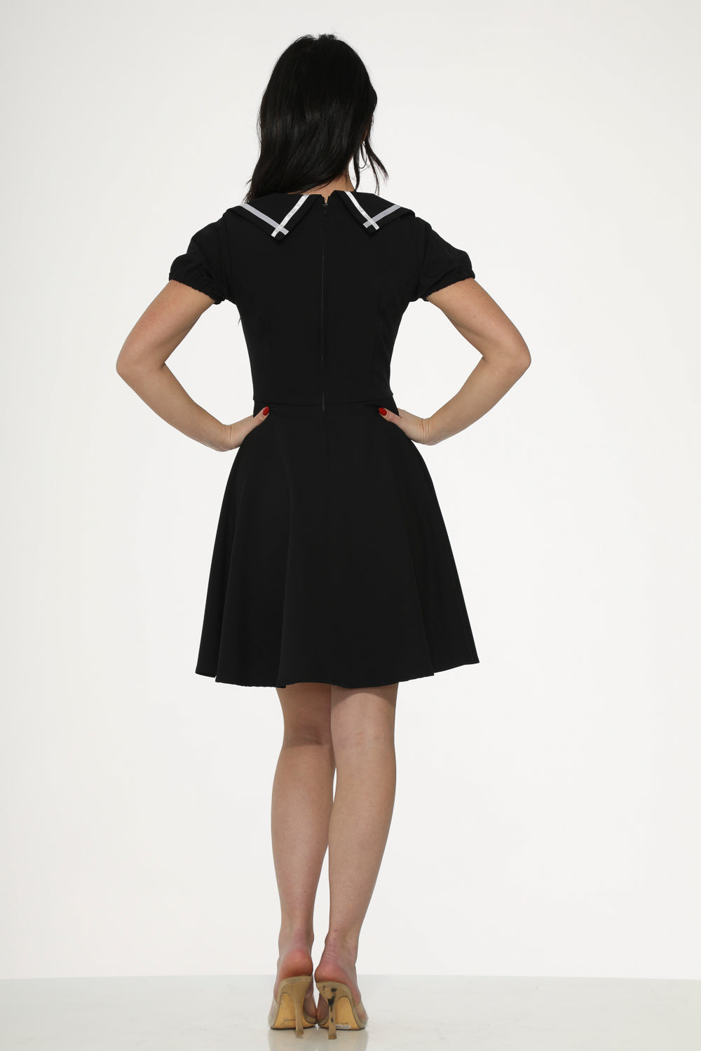 10481 Black White Trim Gothic Swing Dress