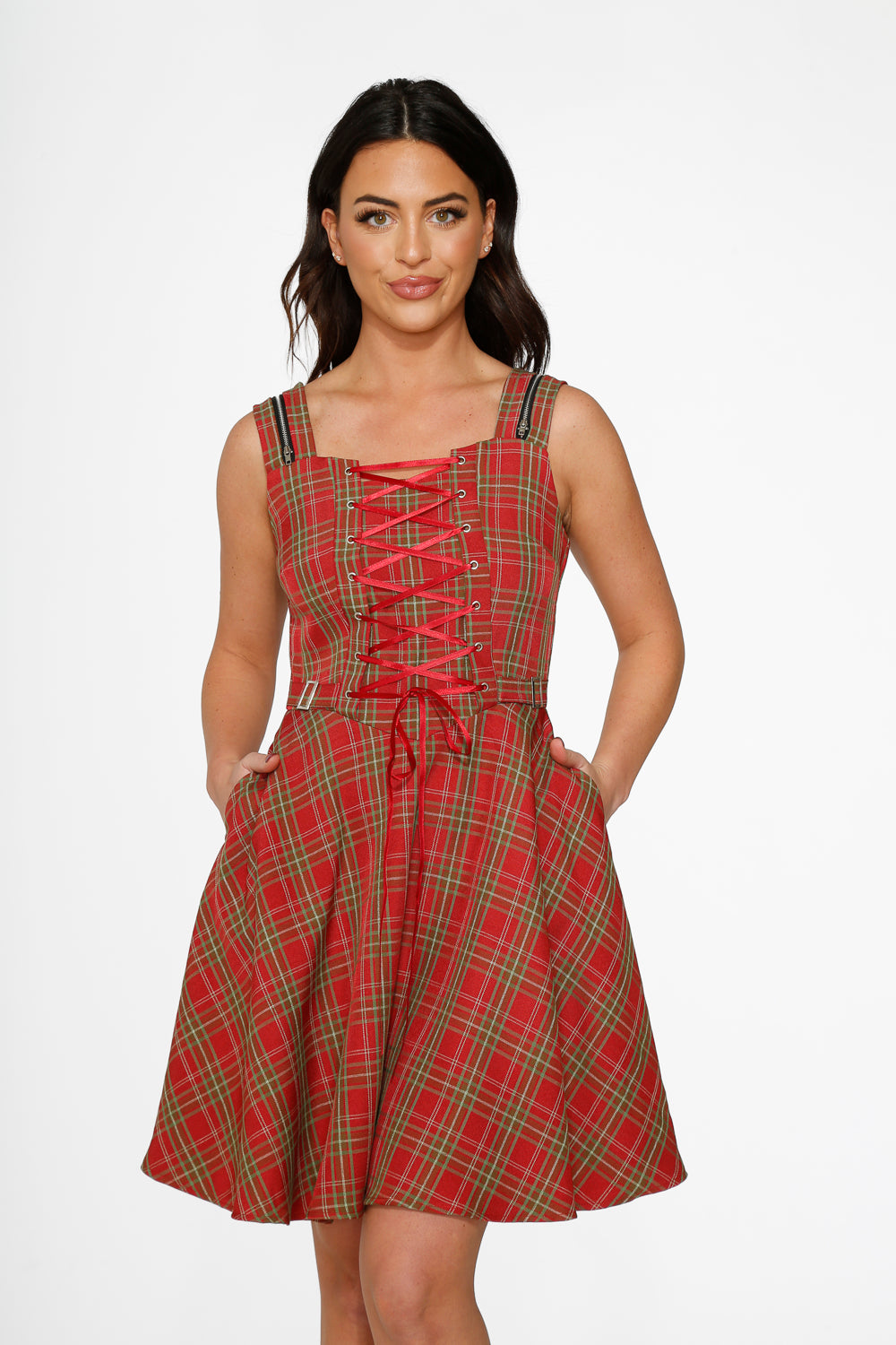 10510 Red Plaid Swing Dress