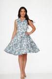 20040 Blue Hawaiian Palm Tree Print Swing Dress