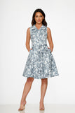 20040 Blue Hawaiian Palm Tree Print Swing Dress