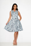 20040 Blue Hawaiian Palm Tree Print Swing Dress