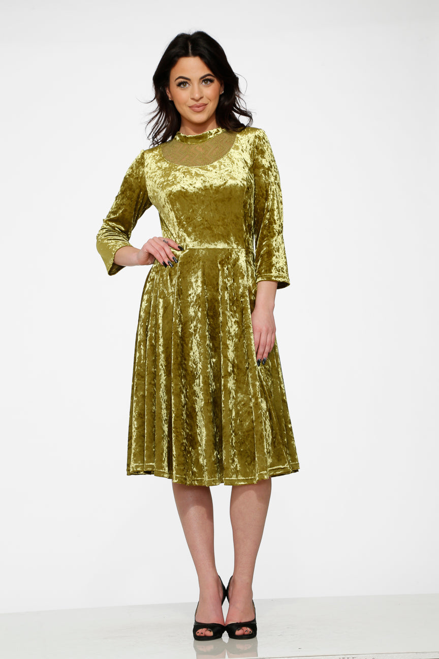 20113 Green Diamond Velvet Swing Dress