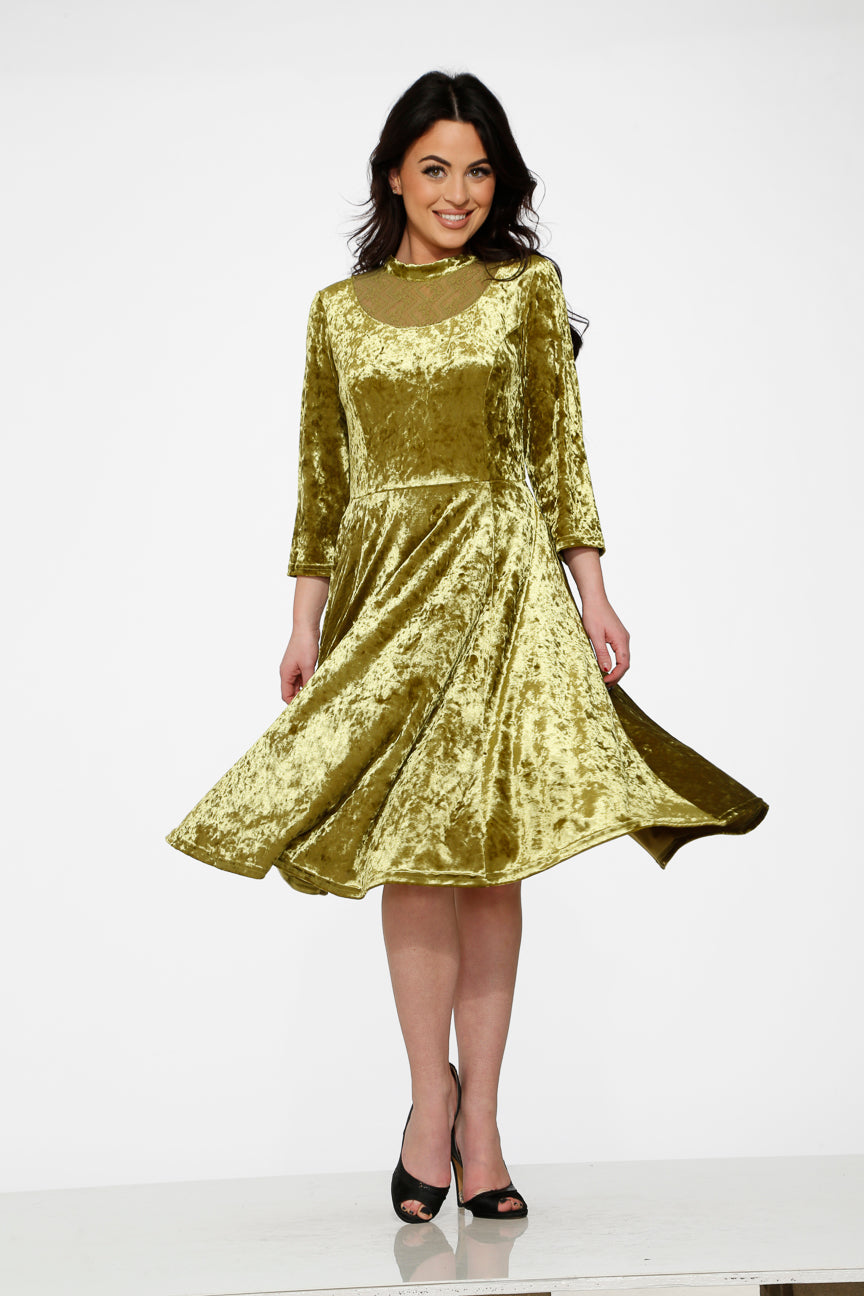 20113 Green Diamond Velvet Swing Dress