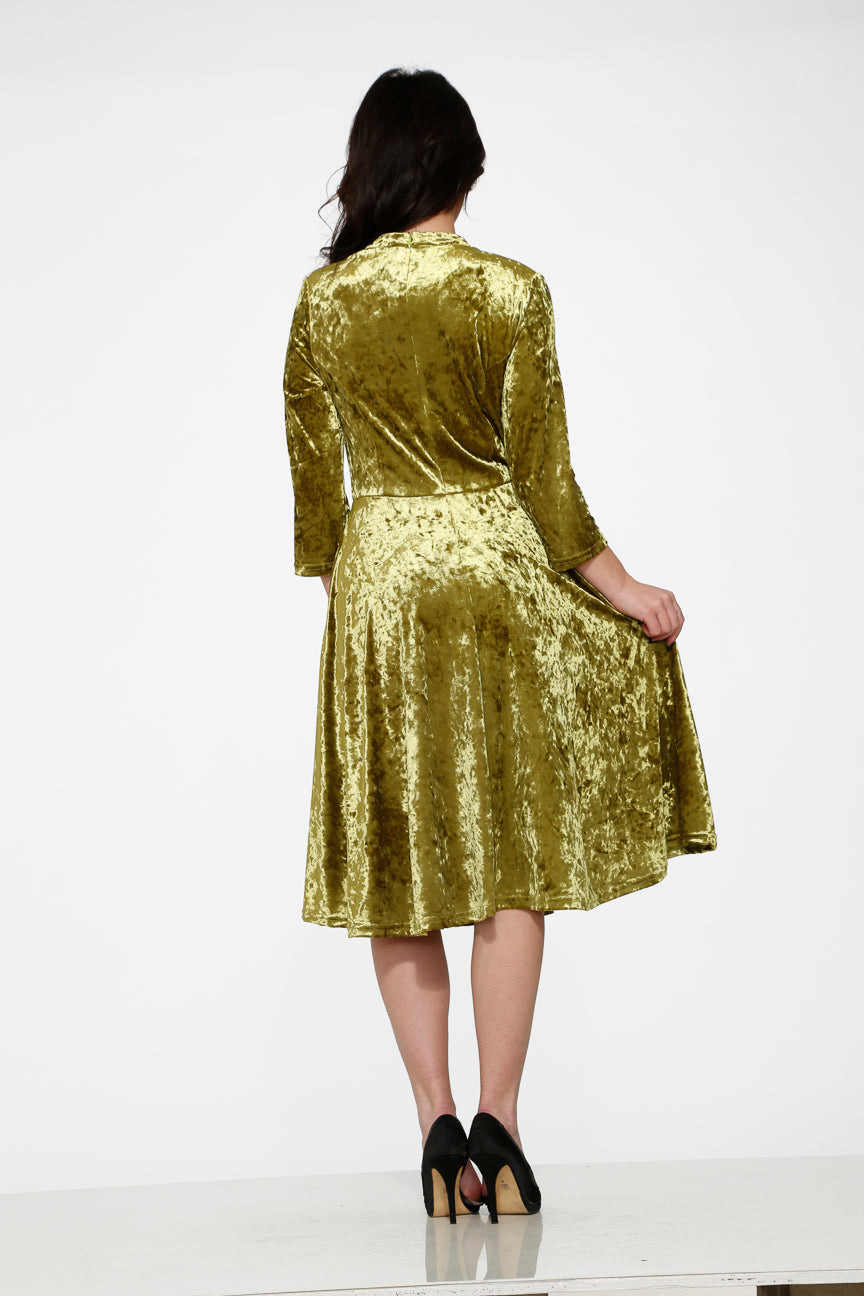 20113 Green Diamond Velvet Swing Dress