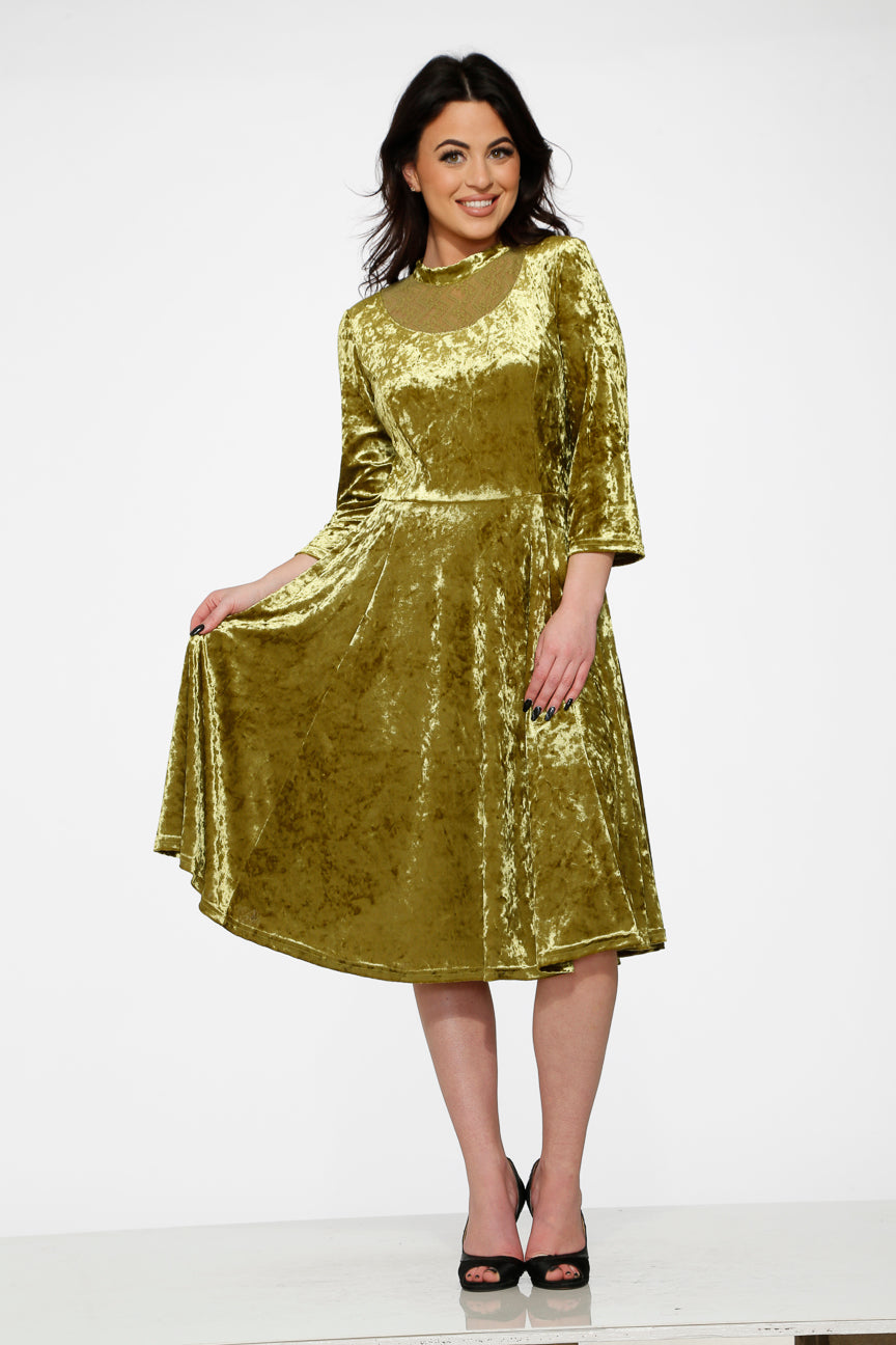 20113 Green Diamond Velvet Swing Dress