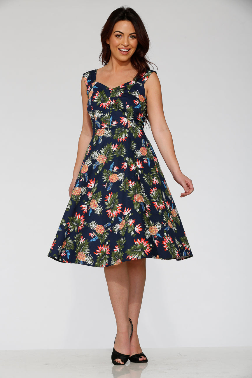 20122 Navy Hawaiian Swing Dress