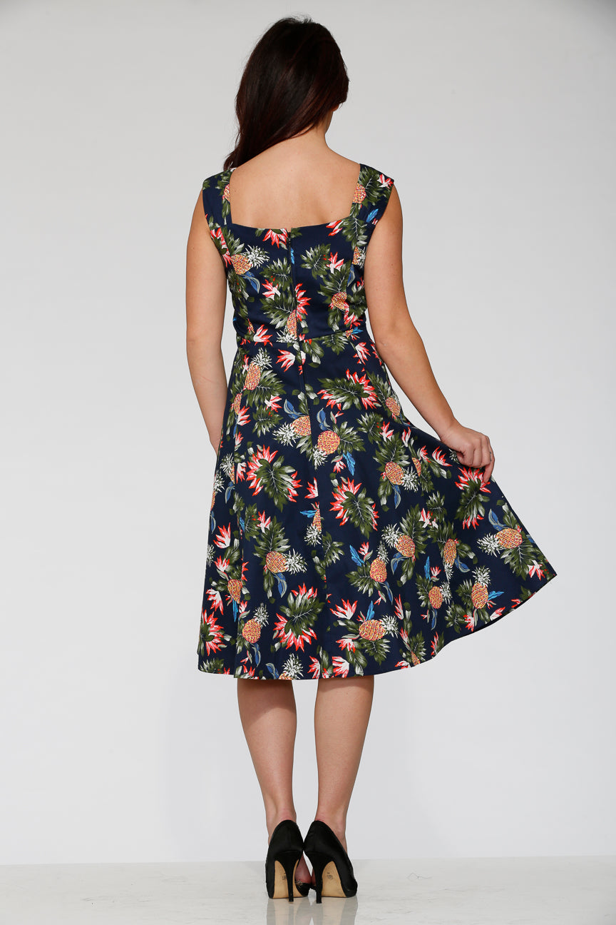 20122 Navy Hawaiian Swing Dress
