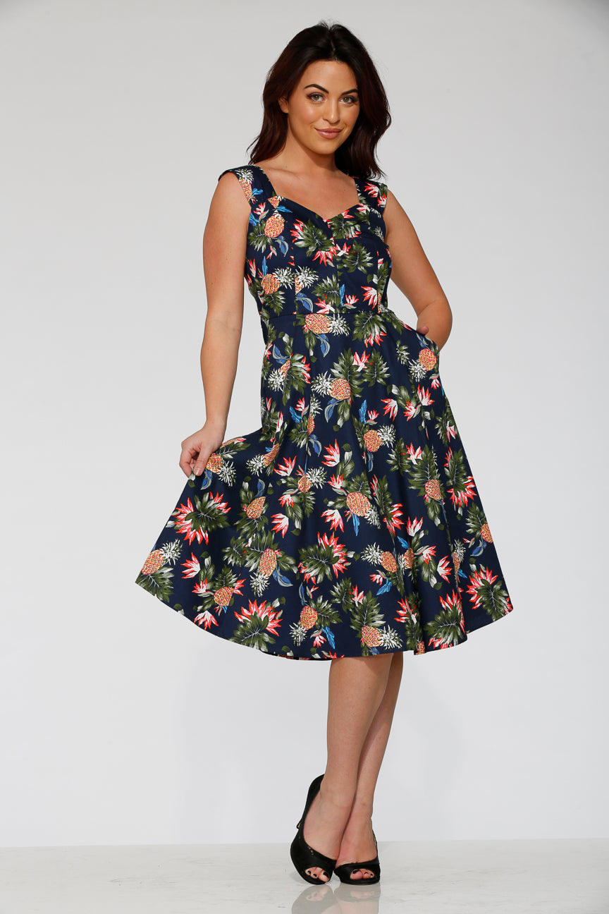 20122 Navy Hawaiian Swing Dress