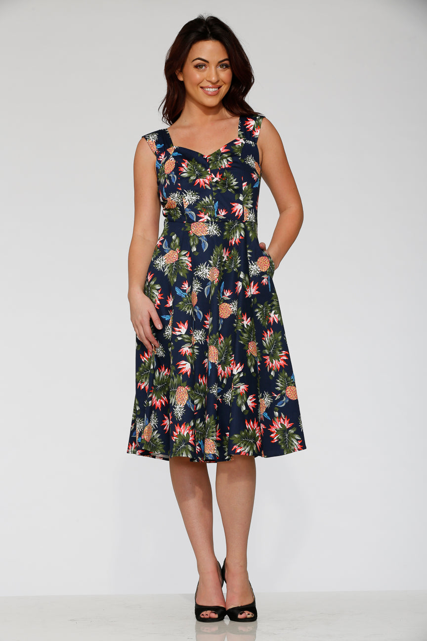 20122 Navy Hawaiian Swing Dress
