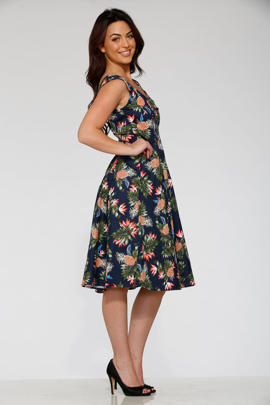 20122 Navy Hawaiian Swing Dress
