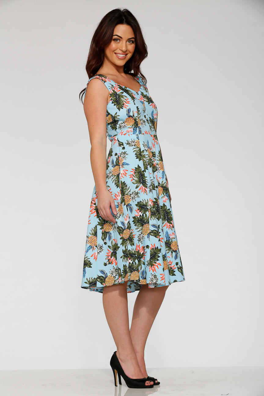 20123 Light Blue Hawaiian Swing Dress