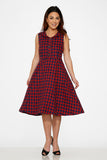 20150 Navy Red Plaid Swing Dress