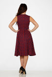 20150 Navy Red Plaid Swing Dress