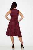 20150 Navy Red Plaid Swing Dress