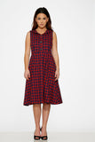 20150 Navy Red Plaid Swing Dress