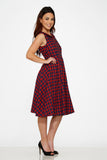 20150 Navy Red Plaid Swing Dress